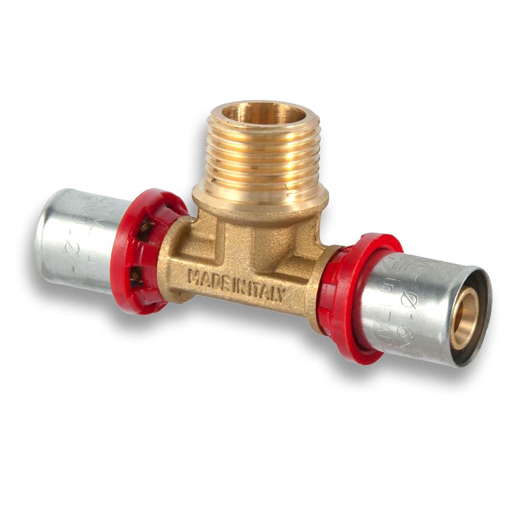 TDM 20er Pressfitting T-Stück mit 1/2" Außengewinde – für 2,0mm Rohr, Aluverbund- und Mehrschichtverbundrohr, DVGW , 20 x 1/2" x 20