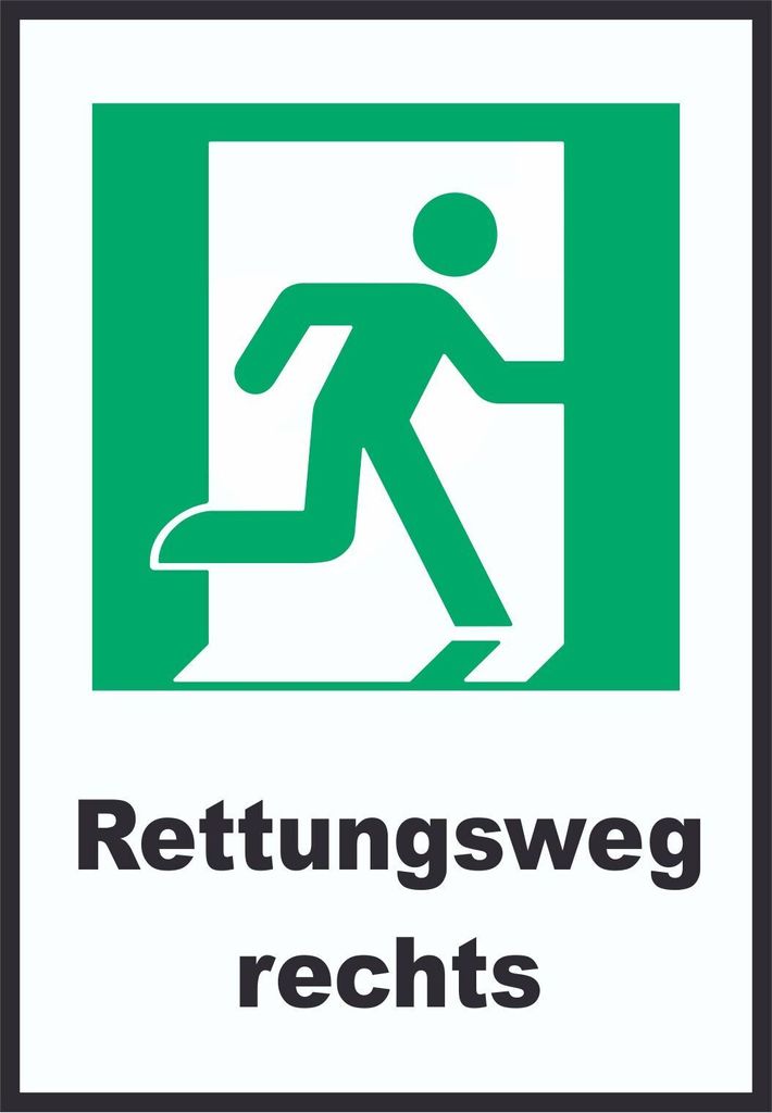 Rettungsweg rechts A0 Rückseite selbstklebend Schild
