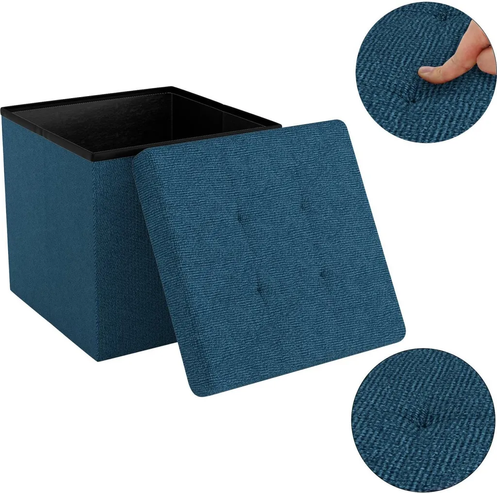 Intirilife Sgabello pieghevole 30x30x30 cm in OCEAN BLUE - Cubo di seduta con vano portaoggetti e coperchio in tessuto con incavi - Cubo di seduta poggiapiedi scatola portaoggetti sgabello a forma di cassapanca - 2