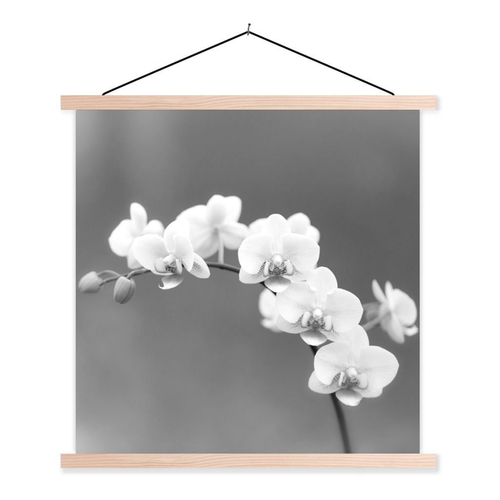 MuchoWow Textilposter Orchidee - Blumen - Pflanze - Weiß - Lila 120x120 cm mit holzfarbenen Rahmen - Textil-Poster