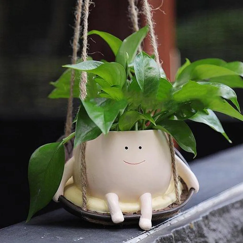 Pot de Fleurs Suspendu Design Visage - Jardinière Décorative pour Maison