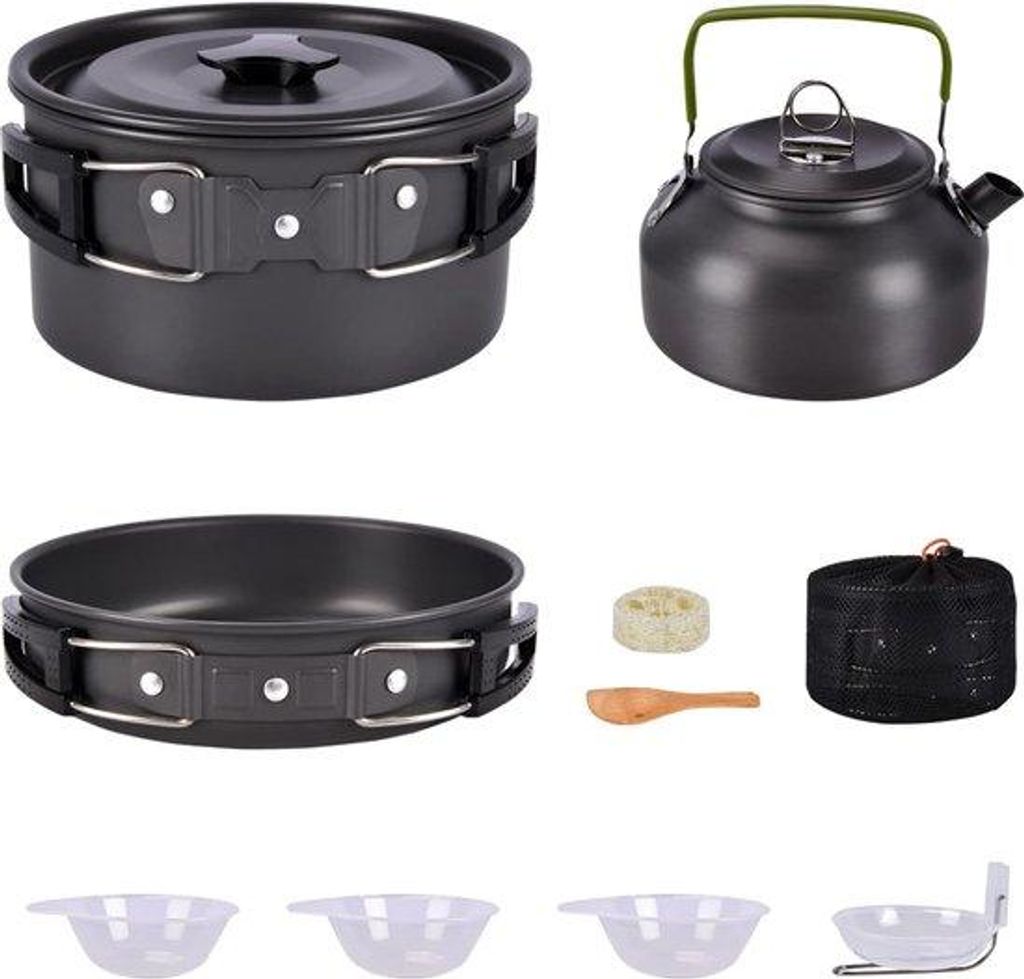 Kompaktes 10-teiliges Kochset, Wandern, Camping, Grillen, 2-3 Personen