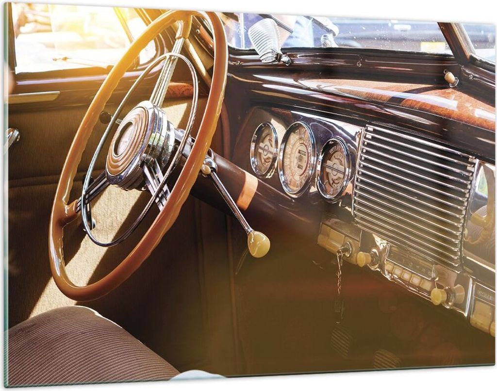 Bilder auf glas - Einteilig - Auto Retro Vintage - 120x80cm - Glasbilder - Wandbilder - Bilder - zum Aufhängen bereit - Wanddekoration aus Glas - ...