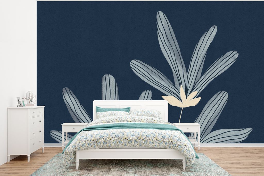 MuchoWow Fototapete für Wohnzimmer oder Schlafzimmer Wandtapete Vinyl Motivtapete Blumen - Blau - Pflanzen - Natur - 400x300 cm - Papiertapeten