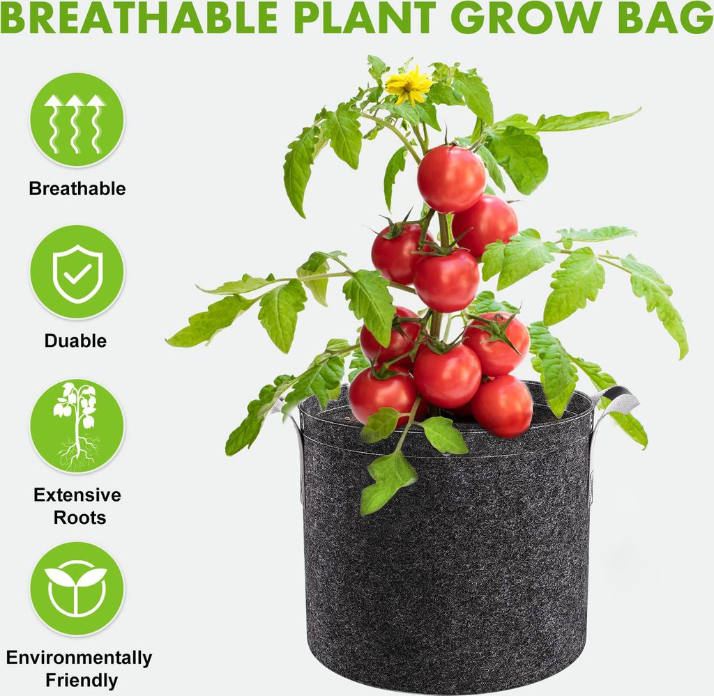 GROWTENT Pflanzsack 5er Set - 16L Stofftöpfe Für Tomaten, Kartoffeln, Gemüse & Blumen