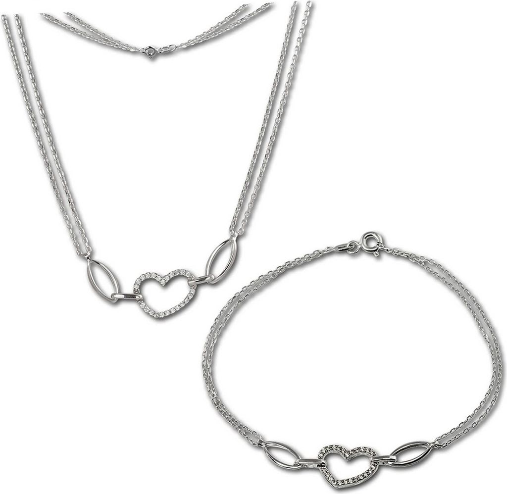 SilberDream Schmuck Set Kette Armband für Damen Herz glitzer Silber D2SDS423W
