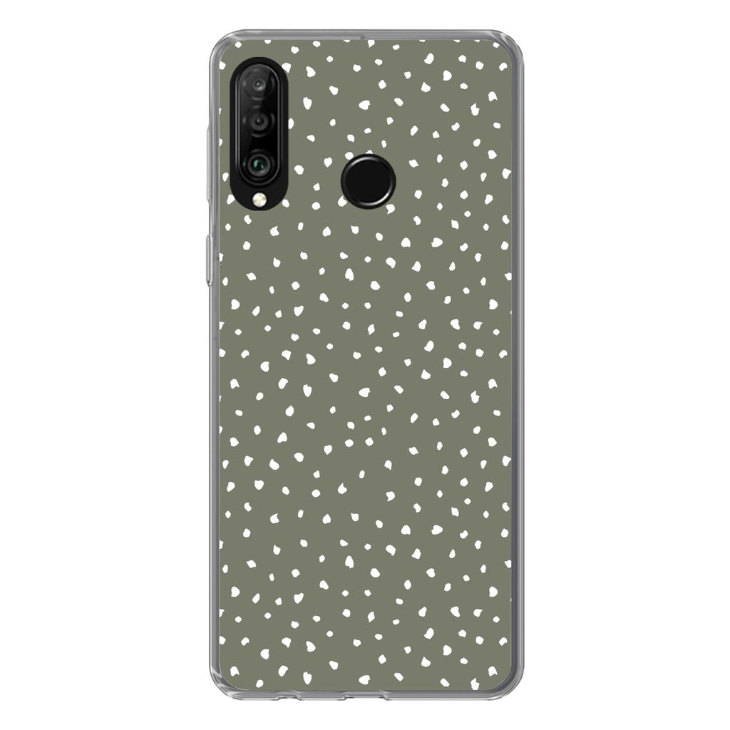 MuchoWow Handyhülle Schutzhülle Hülle für Huawei P30 Lite Polka dots - Grün - Weiß Silikon Softcase Handy Hülle - Handyhülle
