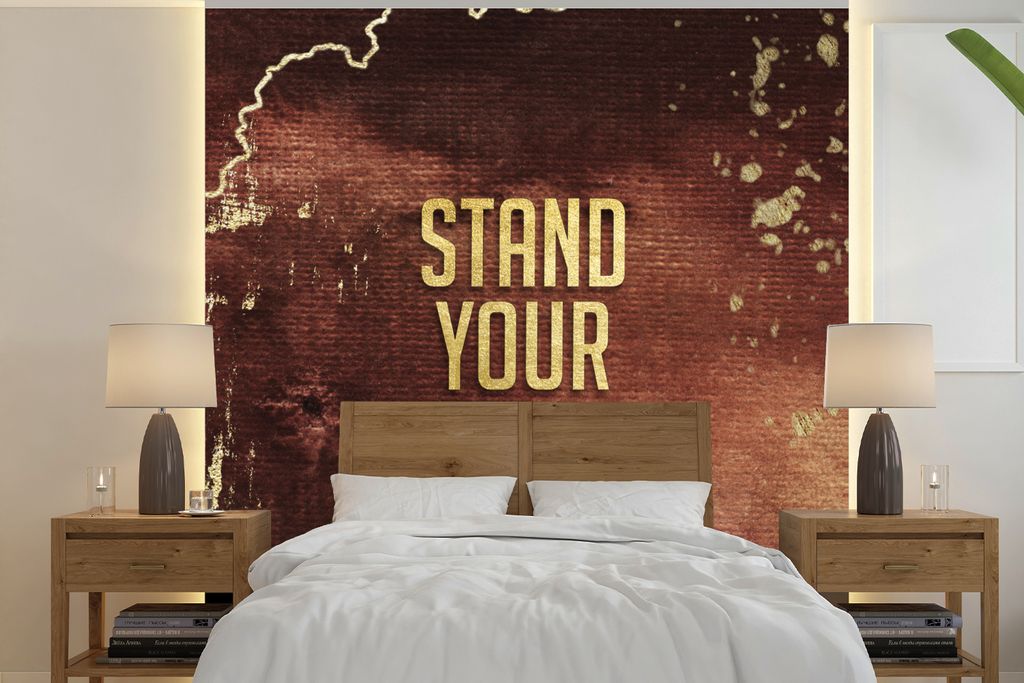 MuchoWow Fototapete für Wohnzimmer oder Schlafzimmer Wandtapete Vinyl Motivtapete Selbstvertrauen - Gold Rose Gold - Zitate - 350x350 cm - Schla...