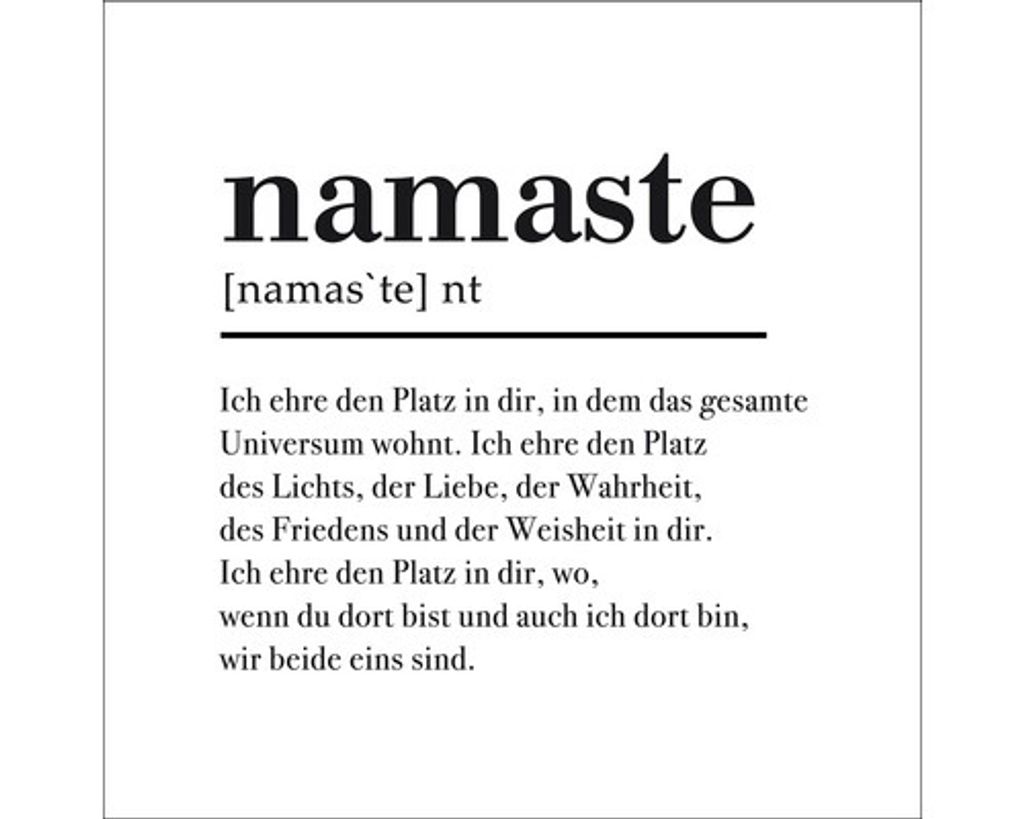 Glasbild Definition Namaste 50x50 cm
