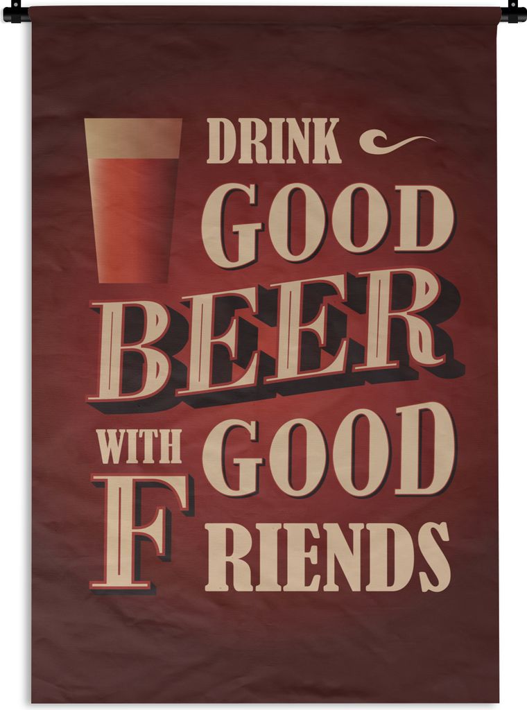 MuchoWow Wandteppich Wandbehang Mancave - Bier - Vintage - Freunde 90x135 cm Tapisserie Dekoration Wandtuch - Baumwolle - Wandskulptur
