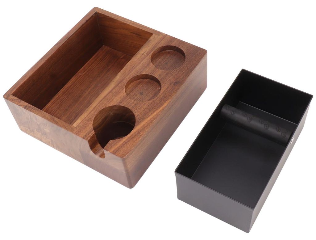Coffee Knock Box Tamping Station Walnussholz 3-Loch-Aufbewahrung Tamperhalter für Home Bar 51 mm 54 mm Griff