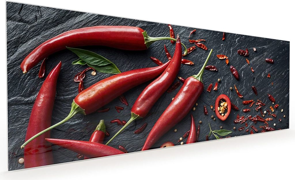 Küchenrückwand Spritzschutz Glas mit Motiv Rote Chili Schoten 40 x 40 cm