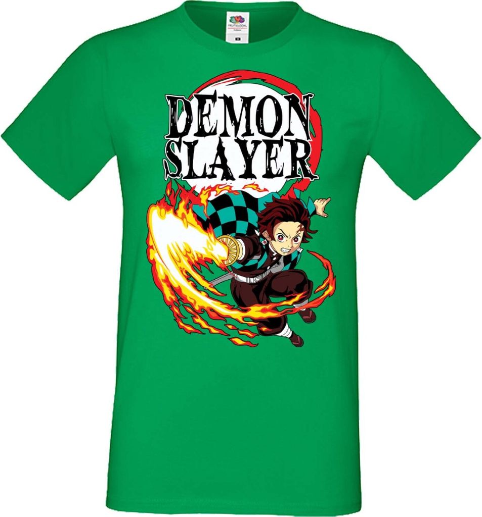 Herren T-Shirt Manga Anime Demon Anime Slayer Tanjiro Kamado 03 Demon Anime Slayer Main, Man XL / Grün