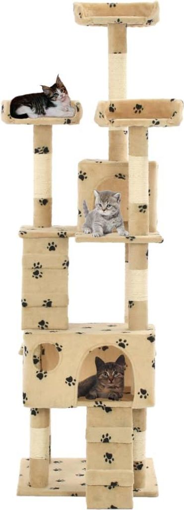 vidaXL Katzen-Kratzbaum mit Sisal-Säulen 170 cm Beige Pfoten-Aufdruck