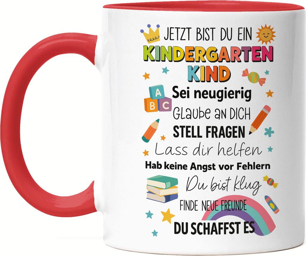 Kindergartenkind Tasse Rot Geschenk Kita Start Vorschule Mädchen Junge Motiv originelle Idee Deko