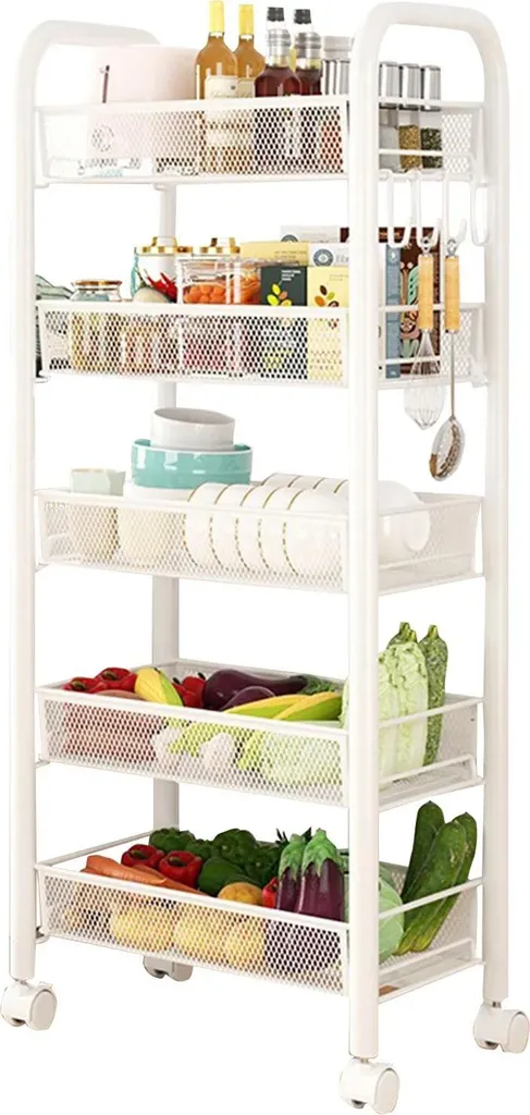 Carrello Cucina 5 Livelli in Acciaio Bianco | Salvaspazio Robusto