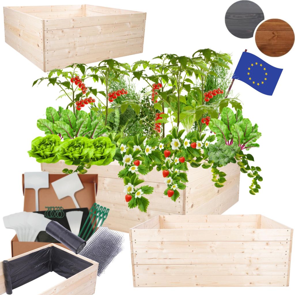 MODO24 Hochbeet Holz, Pflanzkasten, Massivholz, Kiefer, Kräuterbeet, Blumenkasten, Garten, Terrasse, 45x103x100 cm, Natur imprägniert, ZP06