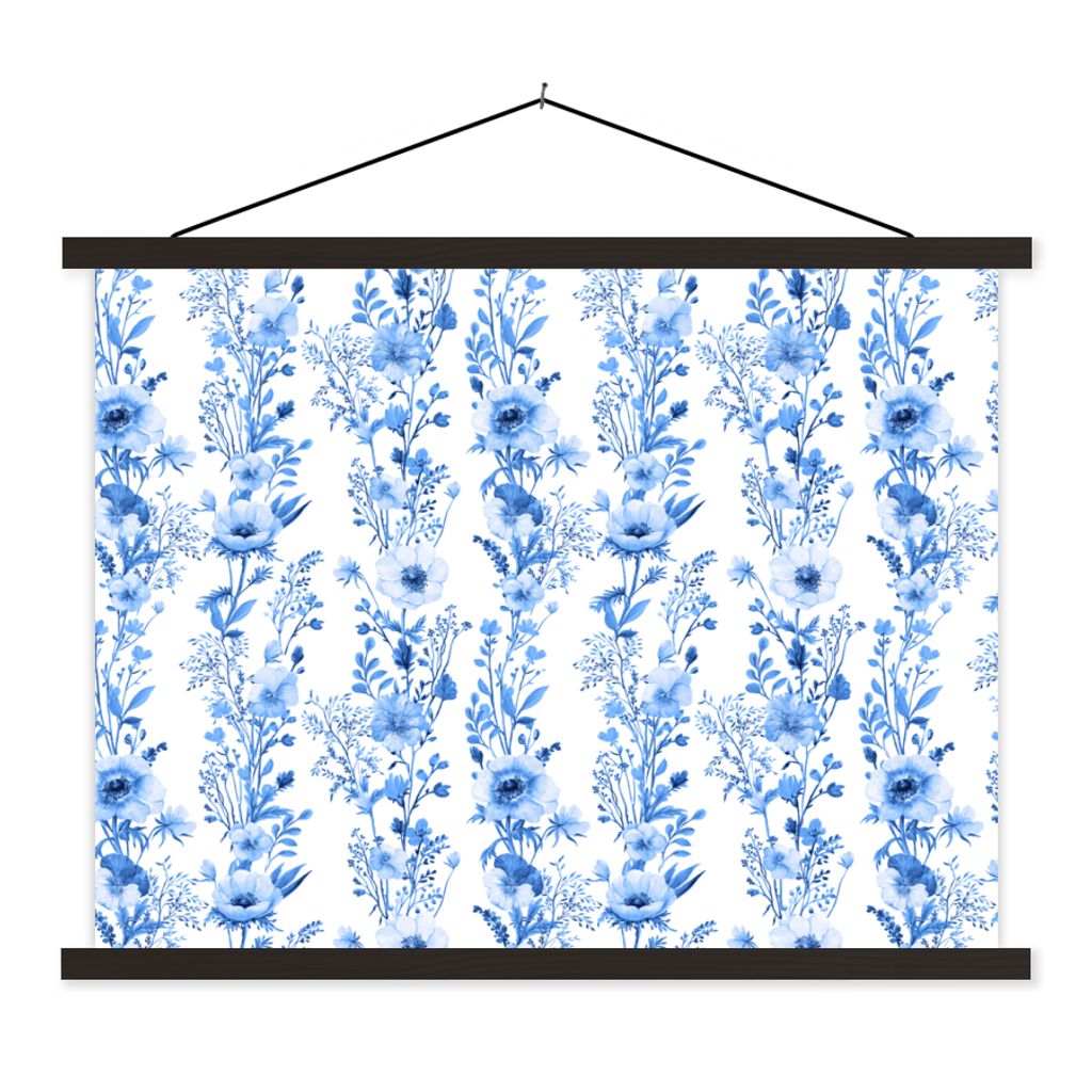 MuchoWow Textilposter Blumen - Anemone - Blau - Muster 40x30 cm mit schwarzem Rahmen - Dekorationen