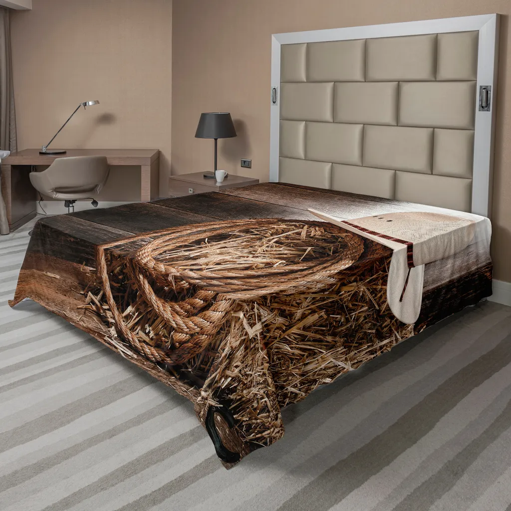 Drap de lit plat anti-plis style Western 275x260 cm pour grand lit Beige
