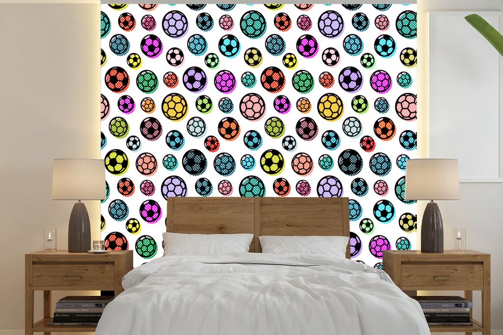 MuchoWow Fototapete für Wohnzimmer oder Schlafzimmer Wandtapete Vinyl Motivtapete Muster - Fußball - Sport - Jungen - Kinder - Kinder - 300x300...