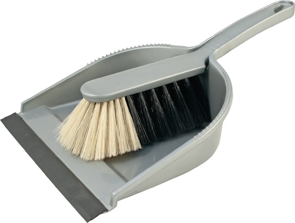 Set de Balayette et Pelle en Plastique Argenté Sorex avec Poils Souples