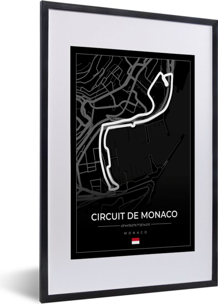MuchoWow Gerahmtes Poster Monaco - Formel 1 - Circuit de Monaco - Rennstrecke - Schwarz 40x60 cm - Poster mit Schwarzem Bilderrahmen Wandposter R...