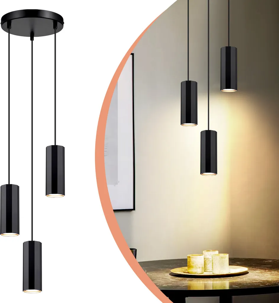 Lampadario Moderno ZMH 3 Luci GU10 Metallo Nero Design Rotondo