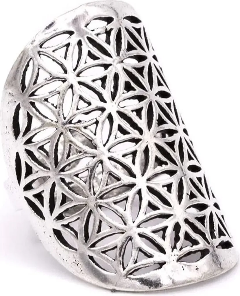 Bague Fleur de Vie pour Yoga et Méditation Argentée en Laiton - 2 Pcs