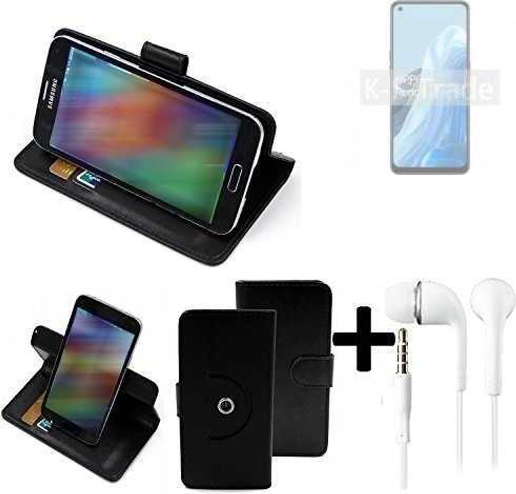 K-S-Trade Handy Hülle Schutz Hülle + Kopfhörer kompatibel mit Oppo Reno8 Lite 5G Handyhülle Flipcase Smartphone Cover Handy Schutz Tasche