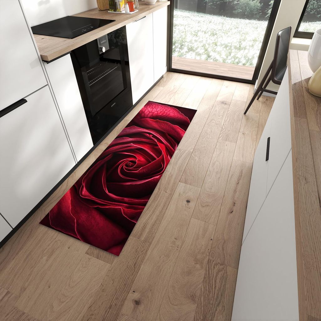 Küchenteppich 60x180cm rutschfest & abwischbar PVC Läufer - Rose Makroaufnahme