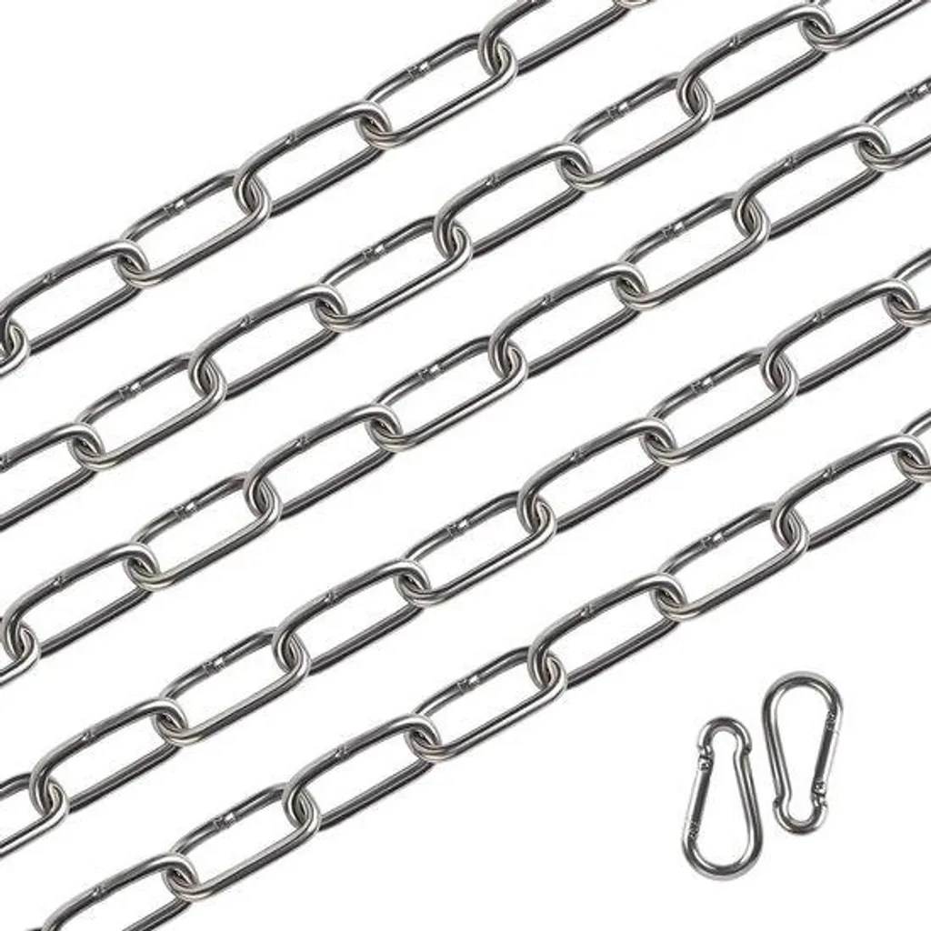 Chaîne robuste inox 3mm 10m avec mousquetons haute résistance 80 kg