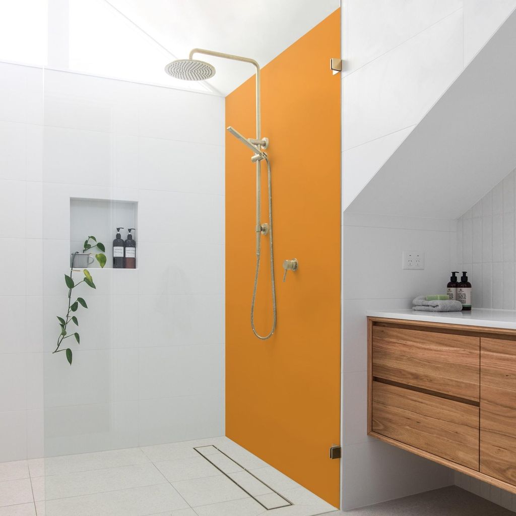 Duschrückwand mit Motiv selbstklebend - 0.35 mm Wandpaneel wasserfest Design orange Unifarben Badrückwand fugenlos Smart matt 110x210 cm