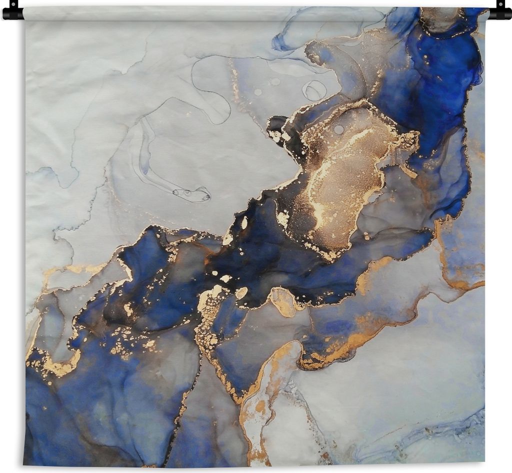 MuchoWow Wandteppich Wandbehang Marmor - Blau - Gold 90x90 cm Tapisserie Dekoration Wandtuch - Wandaufhänger