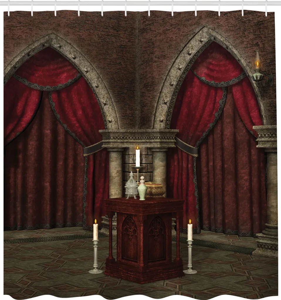 Tenda Doccia Gotica 175x240 - Castello Misterioso Rosso e Nero ABAKUHAUS