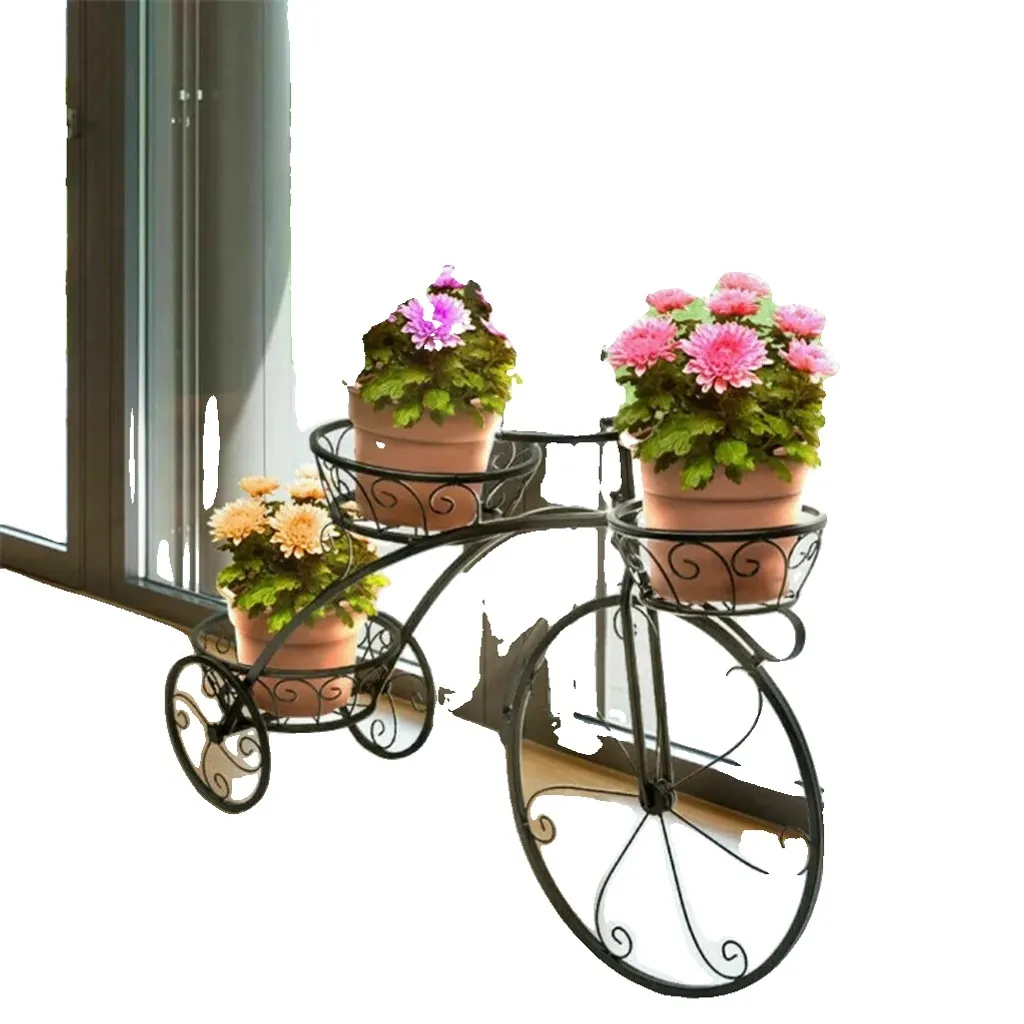 Étagère porte-plante vélo à 3 étages en métal noir pour salon et balcon