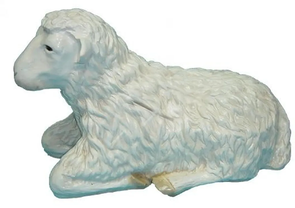 Statue de jardin Mouton couché Grande Figure Déco Extérieure Blanche