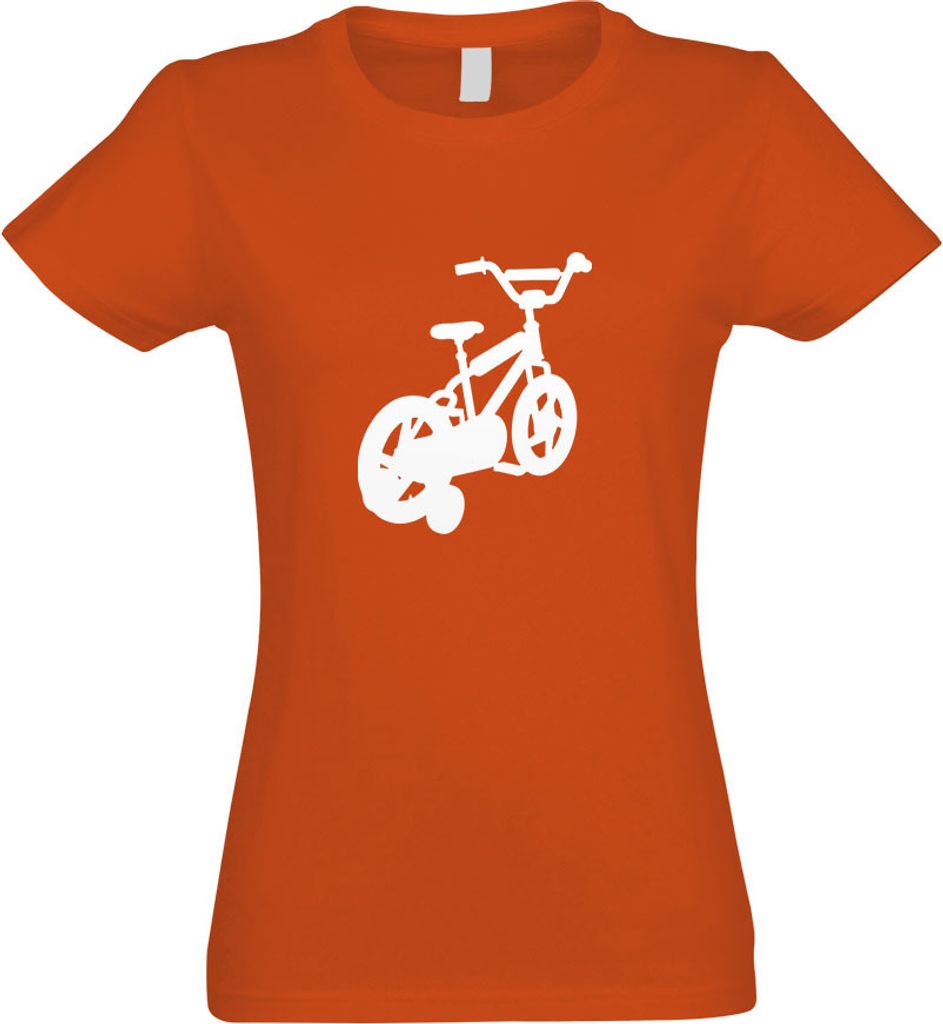 Kiwistar - T-Shirt tailliert - Damen - orange - Fahrrad Stützräder - mit Motiv Bedruckt - Funshirt Design - Sport - Freizeit - Damen - XXL