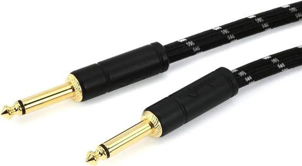 Câble de guitare vintage en tweed noir 4,5m et fiche jack coudée 6,35