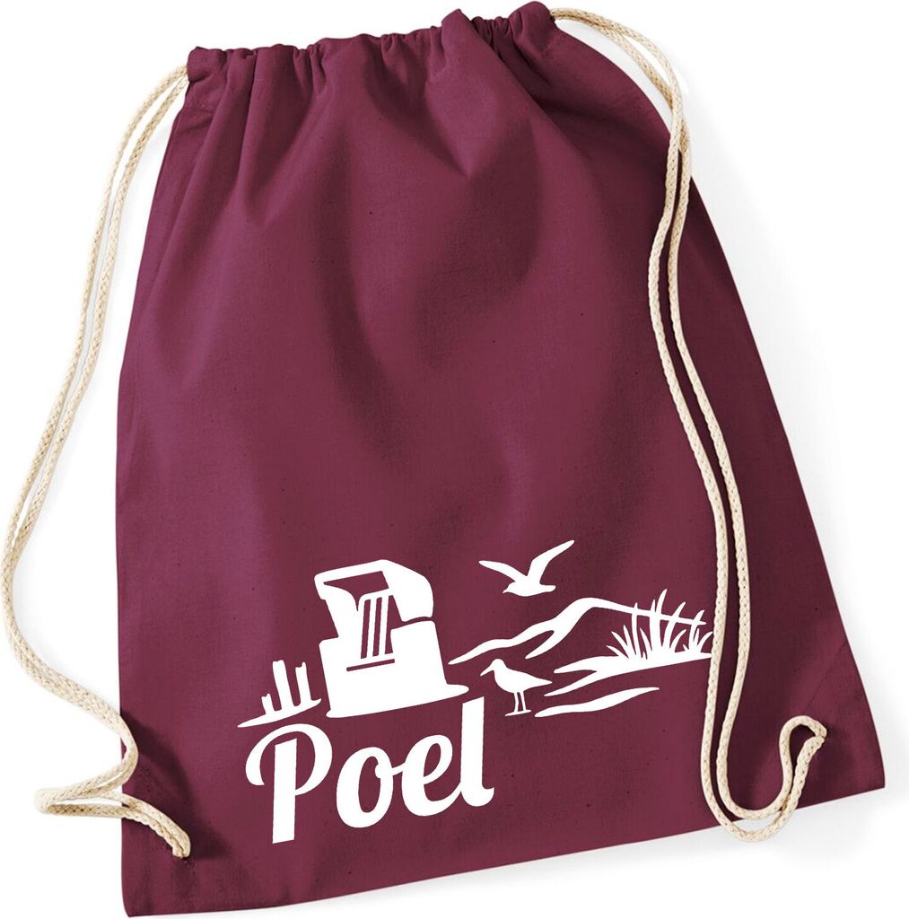 Huuraa Turnbeutel Poel Strandmotiv 12 Liter Burgundy Baumwolle Rucksack Geschenkidee