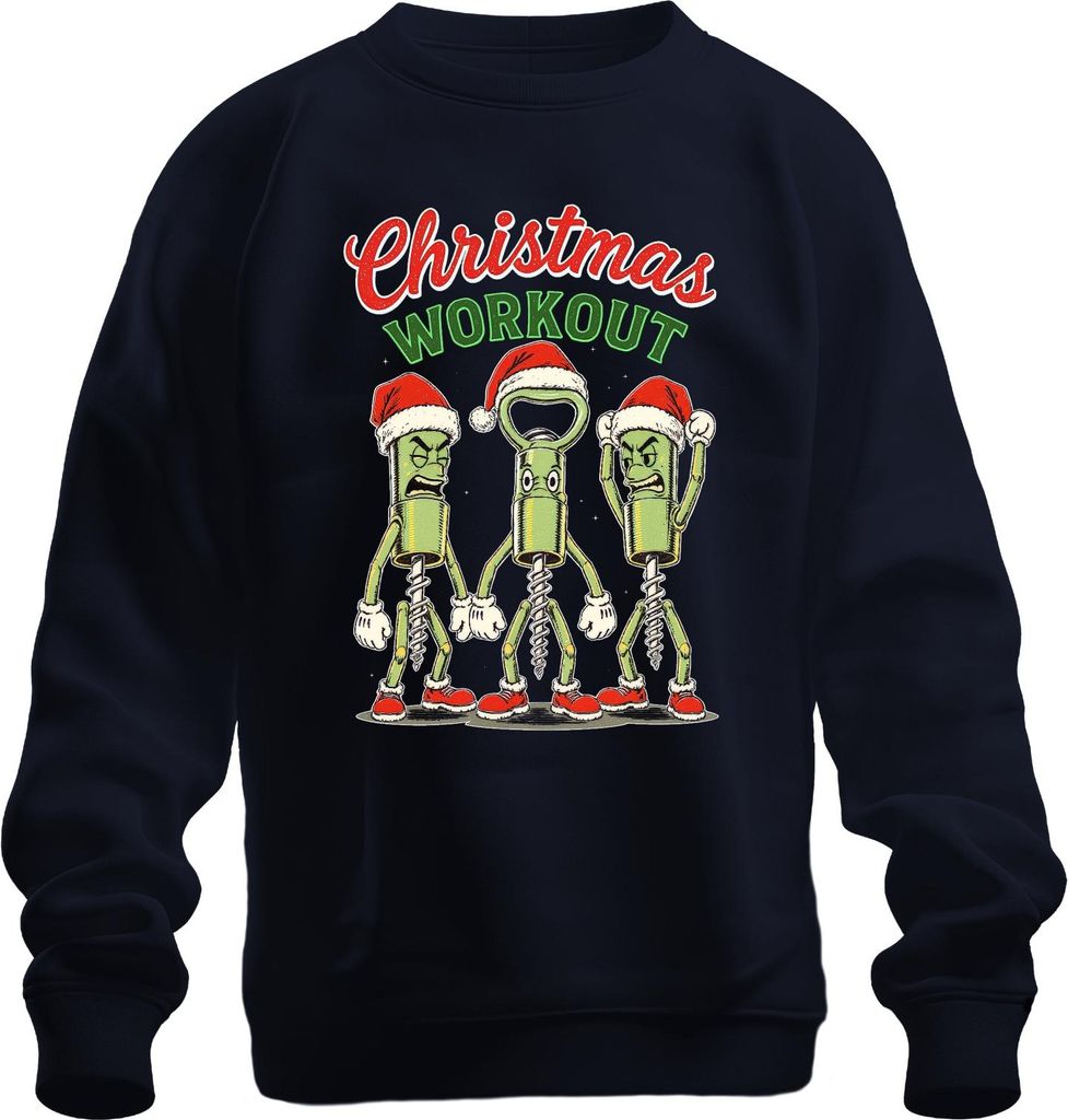Christmas Workout Korkenzieher Flaschenöffner Wein Weihnachten Uni Sweatshirt Pullover, Navy, M