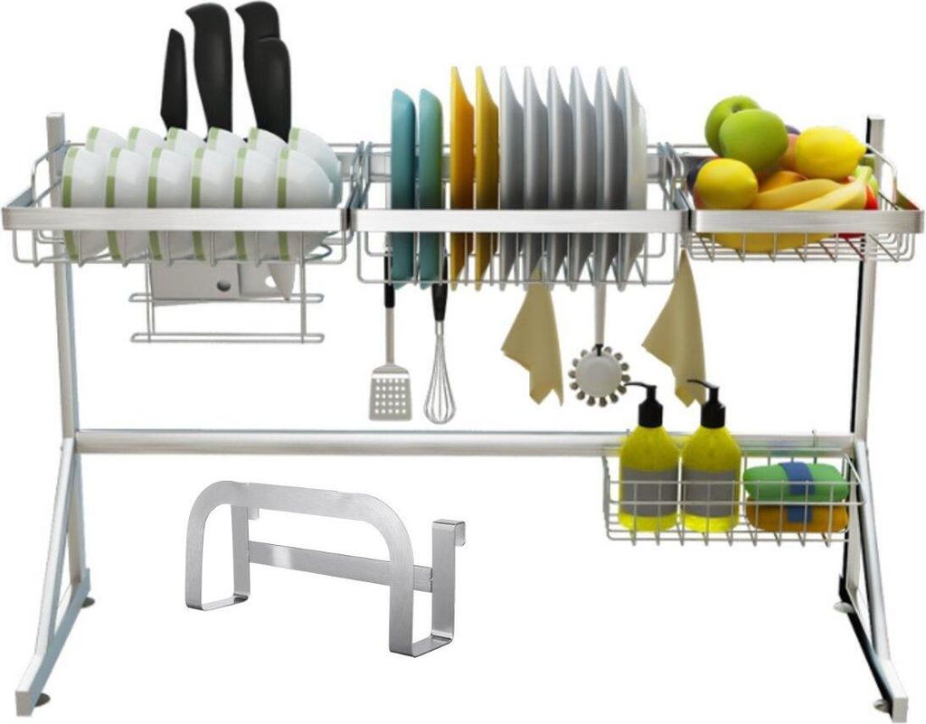 Edelstahl 2-Tier Utensilen Dish Trocknung Rack über Spüle Drainer Küchenregal - #01