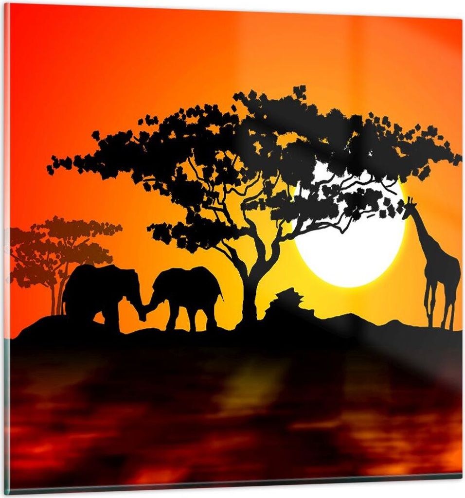 Bilder auf glas - Tiere Safari Savanne Giraffe - 70x70cm - Glasbilder - Wandbilder - Kunstdruck - zum Aufhängen bereit - Wanddekoration aus Glas -...