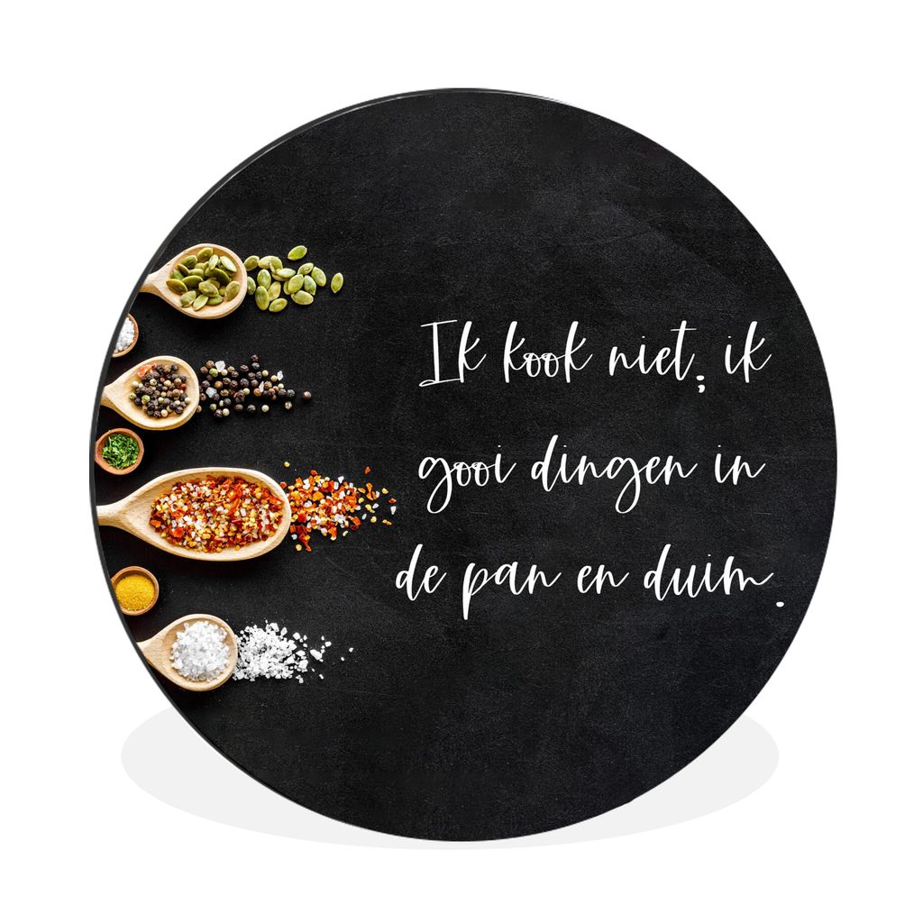 MuchoWow Aluminium Wandkreis Ich werfe Dinge in die Pfanne und den Daumen - Küche - Zitate - Humor Ø 90 cm Wanddeko Modern Wohnzimmer - Mauerkr...