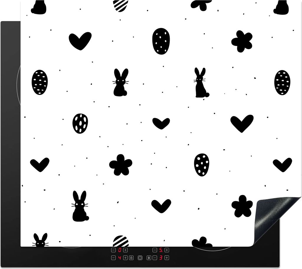 KitchenYeah Herdabdeckplatte Ostern - Muster - Schwarz - Weiß , 57x51cm, Küche Deko, Glaskeramikfeld Herdabdeckung, Abdeckplatte fùr Kochfeld