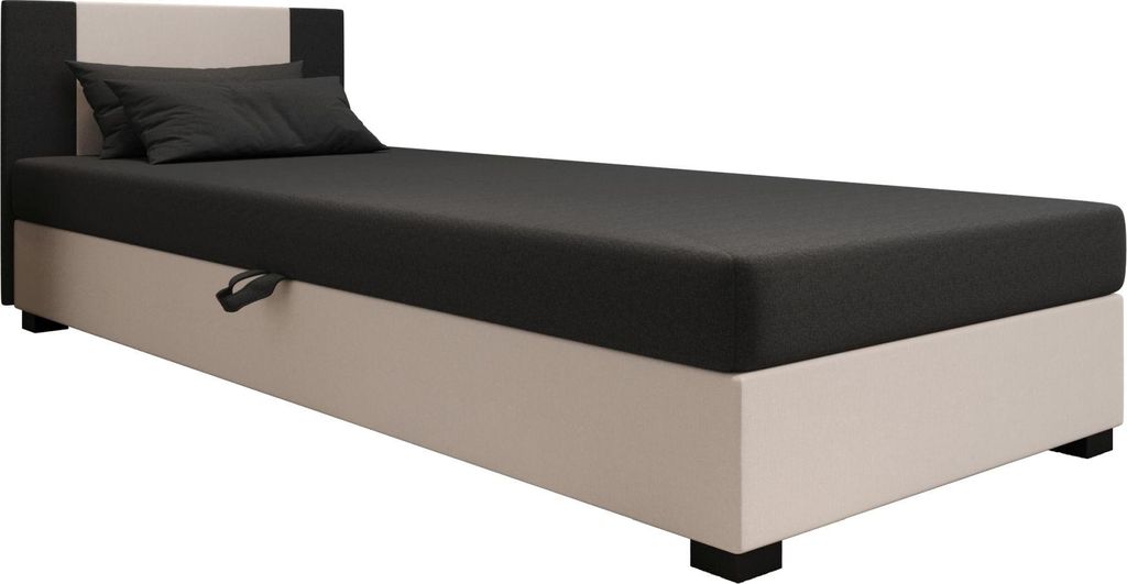 AURA SOFA Boxspringbett AXEL 120x195 Komplett-Set mit Bonell Matratze, Polsterbett mit Bettkästen - Grau/Dunkelgrau SAWANA 21/05
