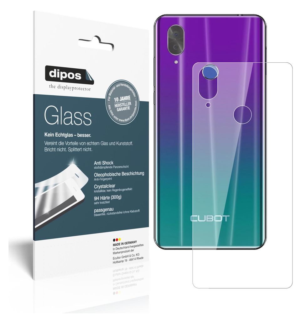 2x Schutzfolie für Cubot X19 Rückseite - Anti-Shock 9H Folie dipos Glass