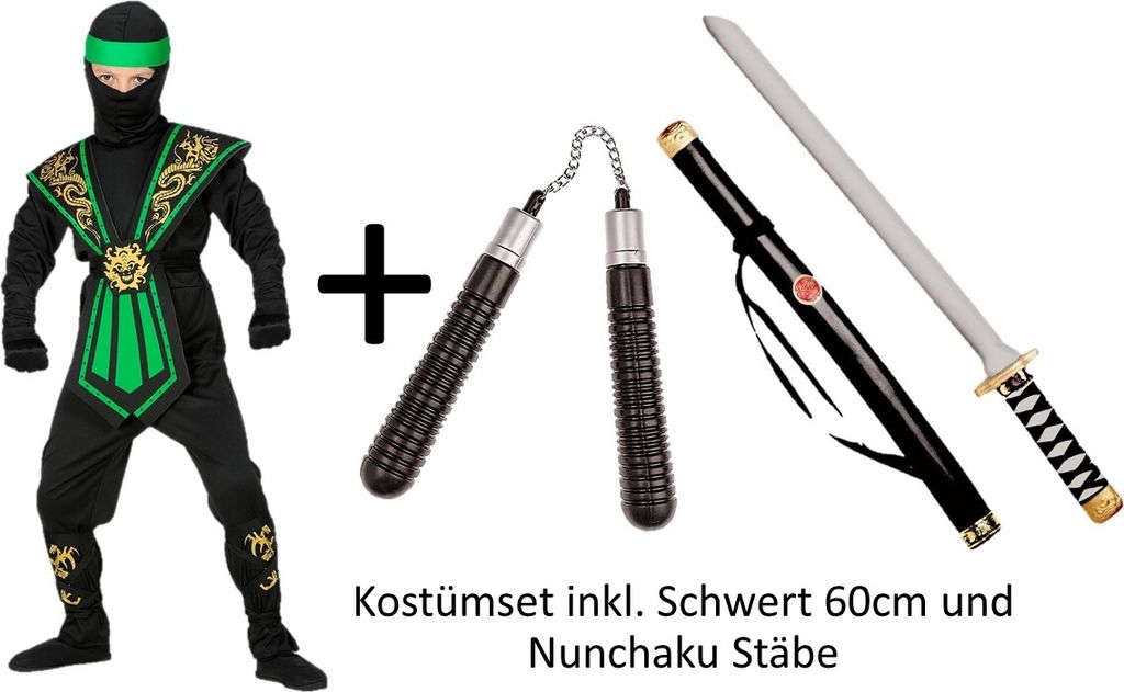 Kinder Kostüm Set  Combat - Ninja in grün - Kostümset Produktbild 