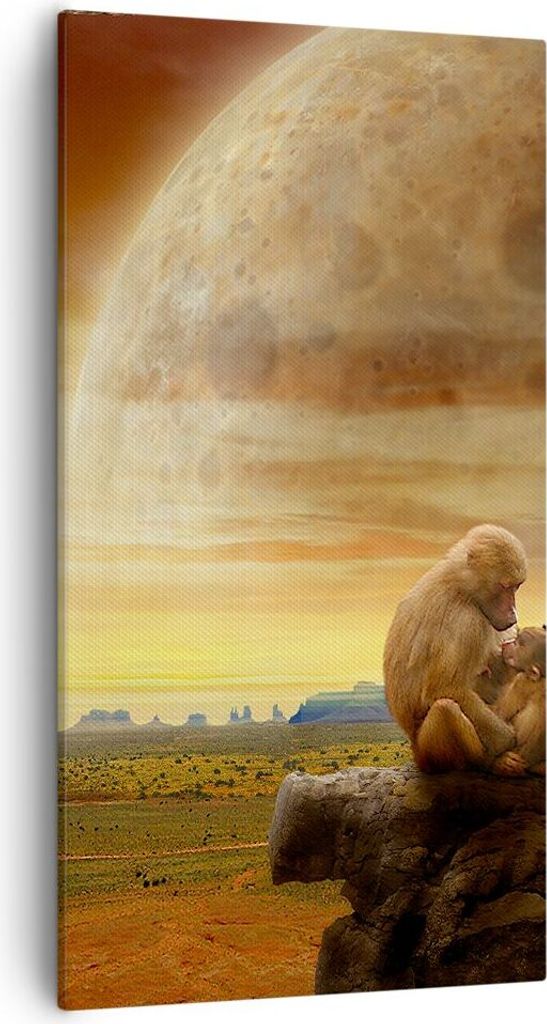 Bild auf Leinwand - Leinwandbild - Affen Mutter Natur Berg - 55x100cm - Wand Bild - Wanddeko - Leinwanddruck - Bilder - Kunstdruck - Wanddekoration...