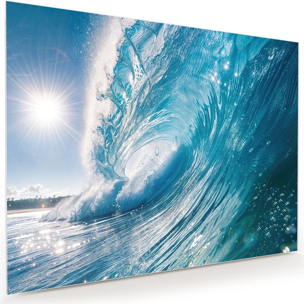 Glasbild 120x90cm in XXL für Wohnzimmer, Schlafzimmer Motiv Riesige Welle Strand