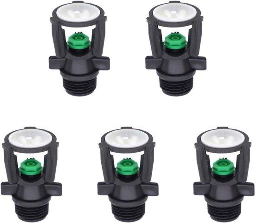 5 Stück Gartenwasserer für Draht, 360-Grad automatische Düsenwasserer für Rasen, Gewächshaus, Gemüsegewächse, Bewässerung